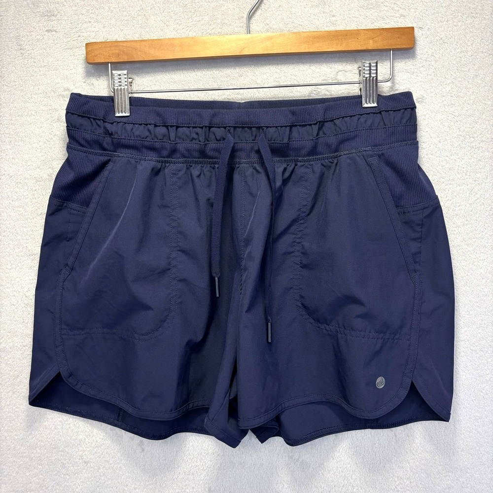 Apana Stretch Pull On Shorts Womens Large L Blue Pockets Activewear Lightweight
